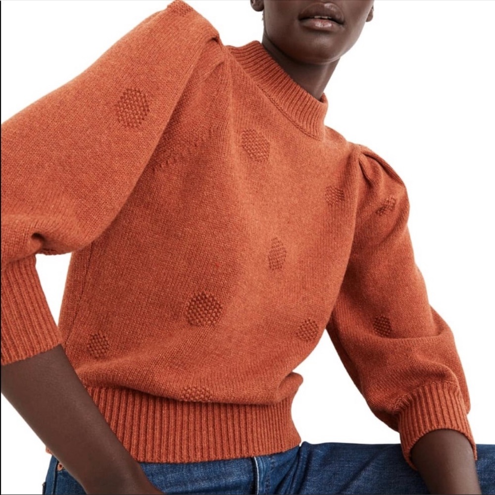 Madwell Orange Cropped Puff Sleeve Sweater, Small